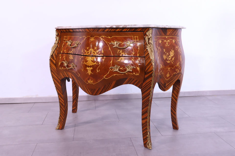 Königliche Bauchige Barock Stil Kommode Messing Marmor Louis XV Antik Stil