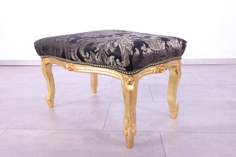 Barock Stil Fusshocker Massiv echt Holz Schemel Floral Muster