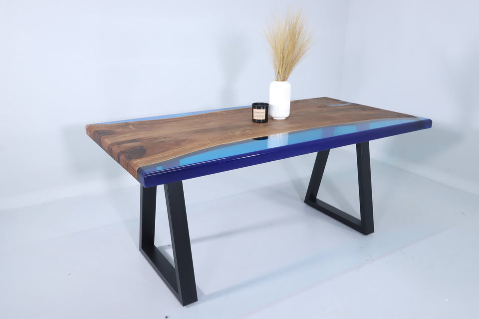 Epoxidharz Tisch Nussbaum Esszimmer Tisch Blau
