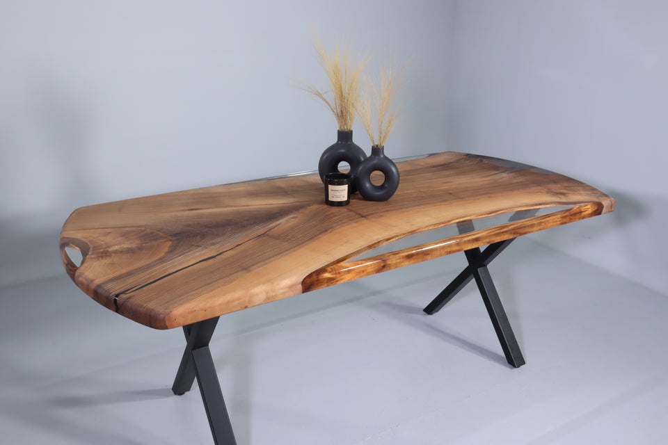 Einzigartiger Epoxidharz Tisch Nussbaum 202-94cm abgerundeter Esszimmer Tisch