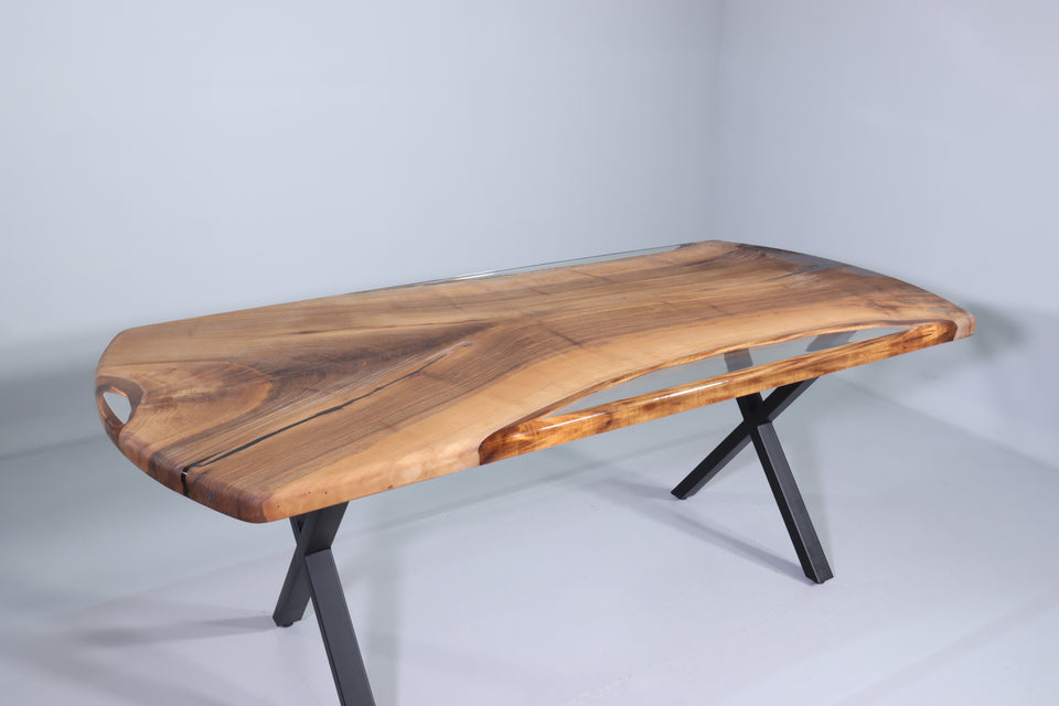 Einzigartiger Epoxidharz Tisch Nussbaum 202-94cm abgerundeter Esszimmer Tisch