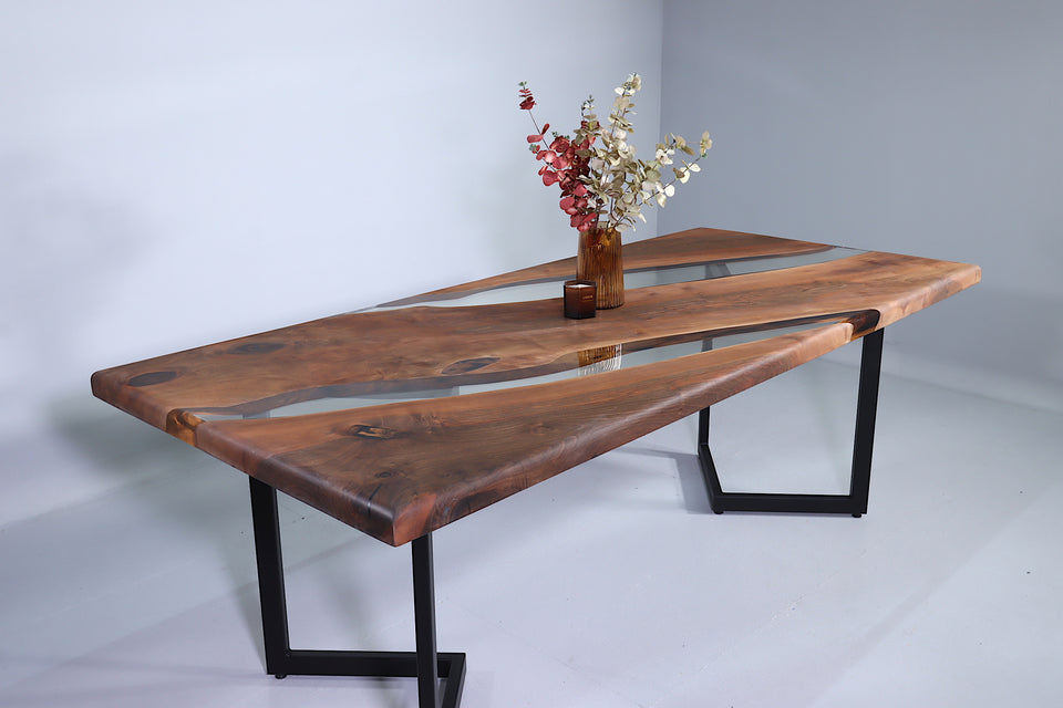 Einzigartiger Epoxidharz Tisch 220-100,5cm Nussbaum Esszimmer Tisch River Table