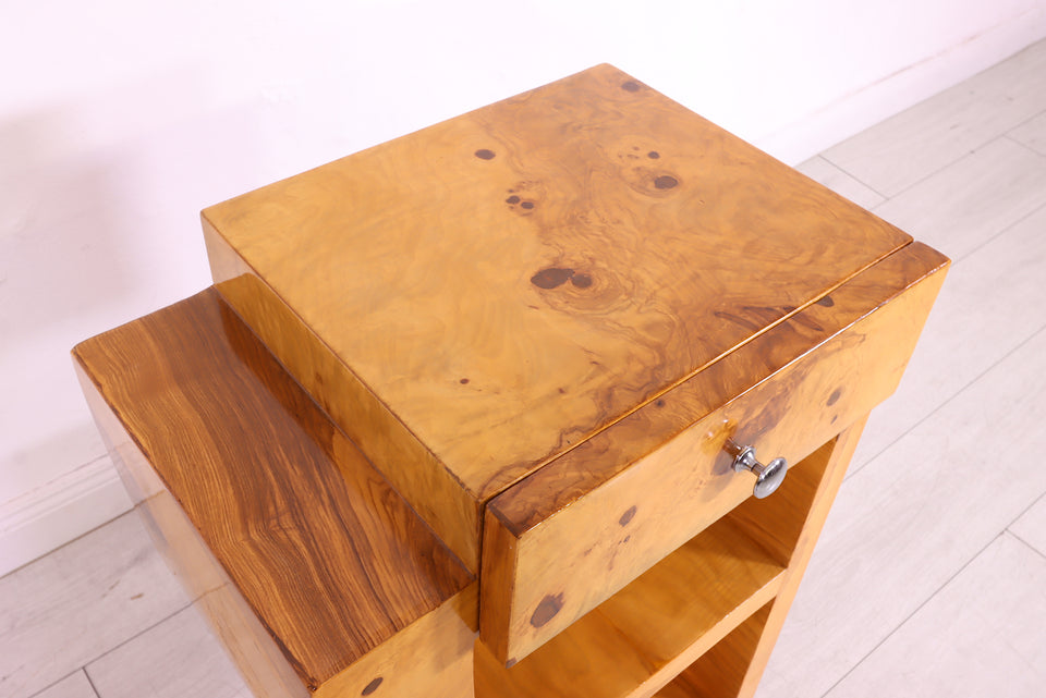 Traumhafter Art Deco Beistelltisch Kommode Nachttisch Birke Stand Links