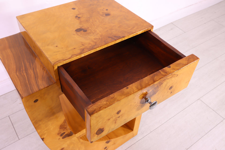 Traumhafter Art Deco Beistelltisch Kommode Nachttisch Birke Stand Links