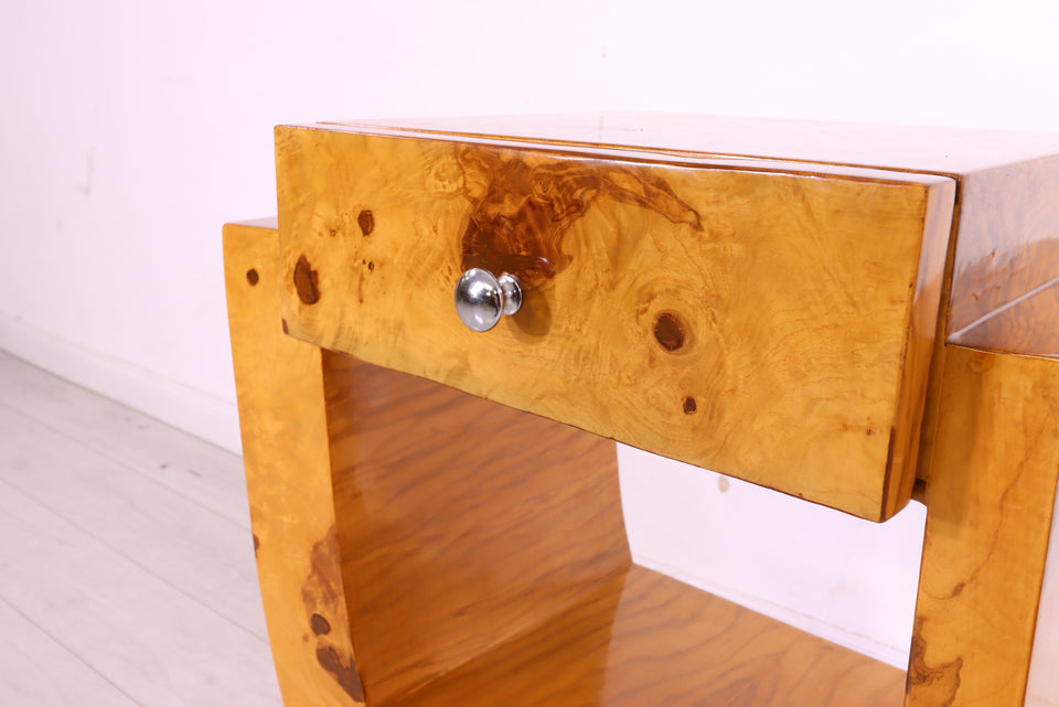 Traumhafter Art Deco Beistelltisch Kommode Nachttisch Birke Stand Links