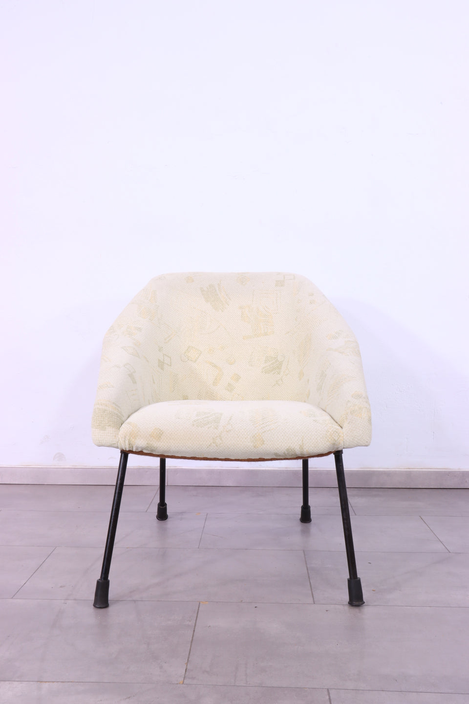 Wunderschöner Mid Century Sessel Retro Cocktail Stuhl 60s Beige Stoff