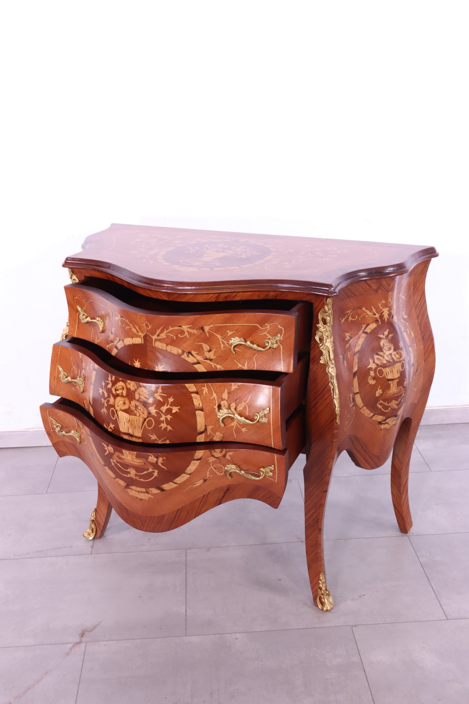 Edle Bauchige Barock Stil Kommode Messing Louis XV Antik Stil Kommode
