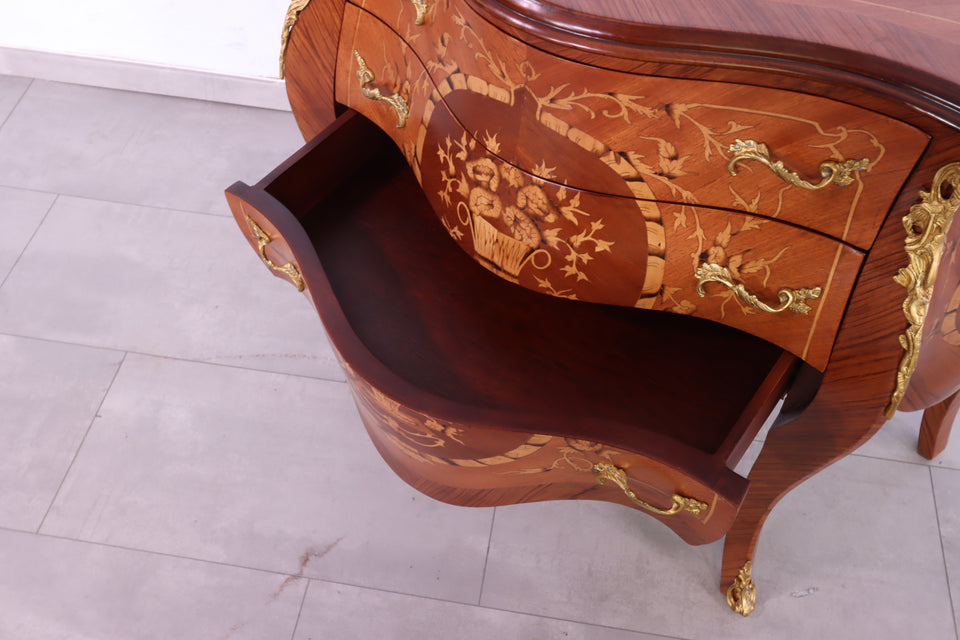 Edle Bauchige Barock Stil Kommode Messing Louis XV Antik Stil Kommode