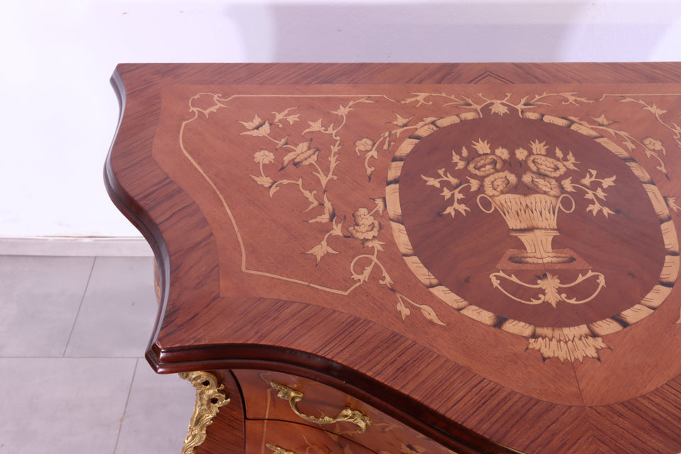 Edle Bauchige Barock Stil Kommode Messing Louis XV Antik Stil Kommode