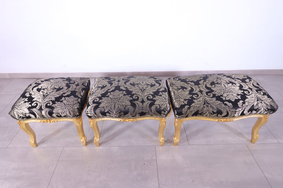 Barock Stil Fusshocker Massiv echt Holz Schemel Floral Muster