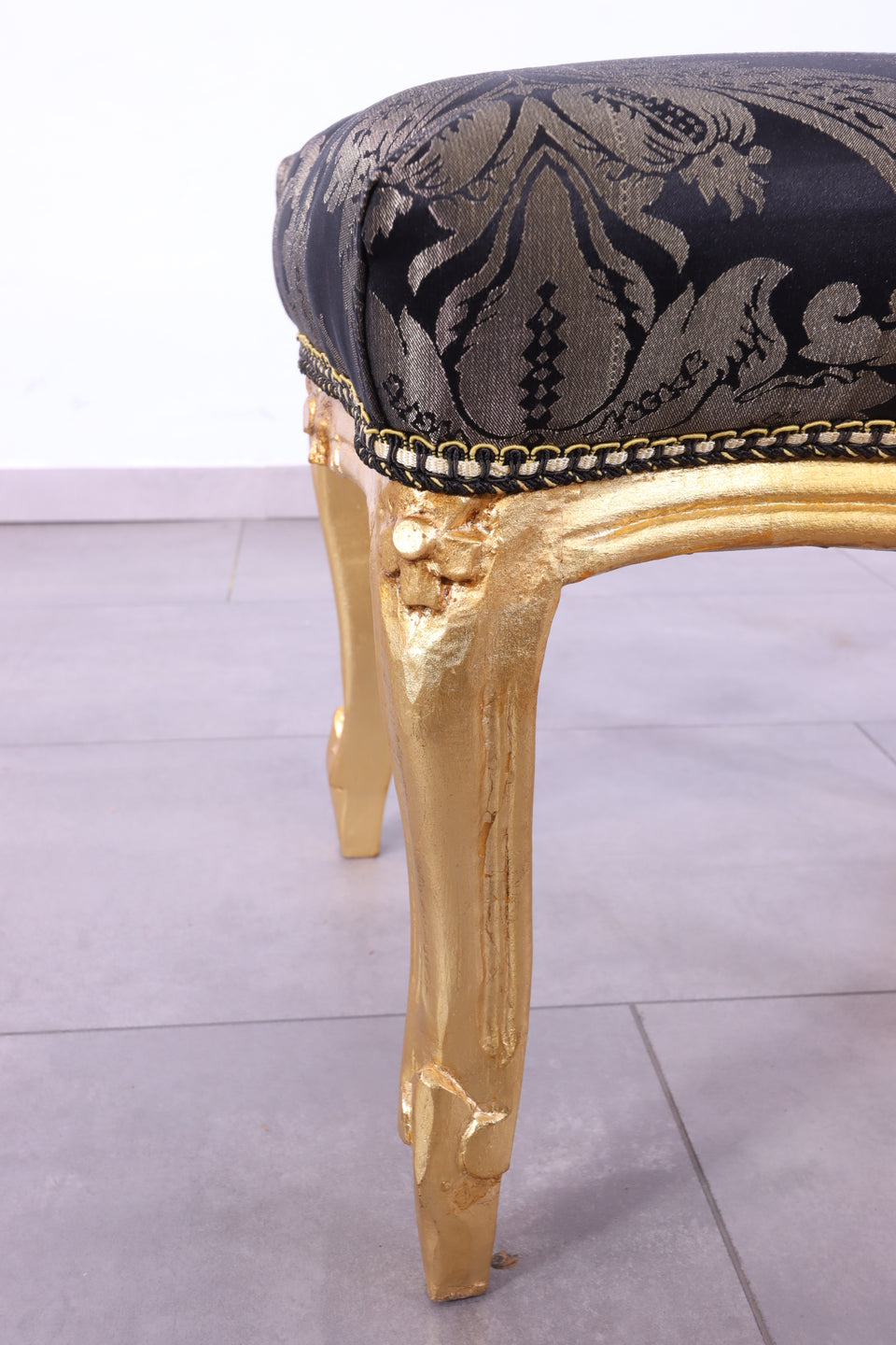 Barock Stil Hocker Massiv echt Holz Floral Muster