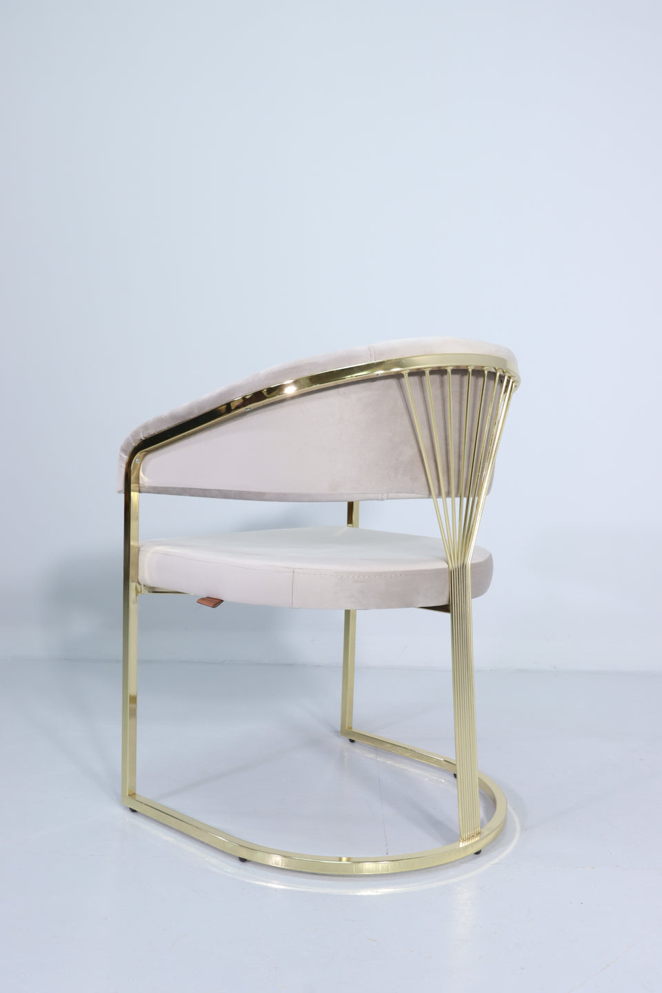 Eleganter Esszimmer Stuhl Samt Beige Gold Fuß Design