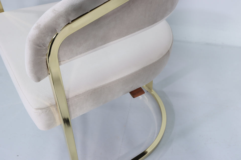 Eleganter Esszimmer Stuhl Samt Beige Gold Fuß Design