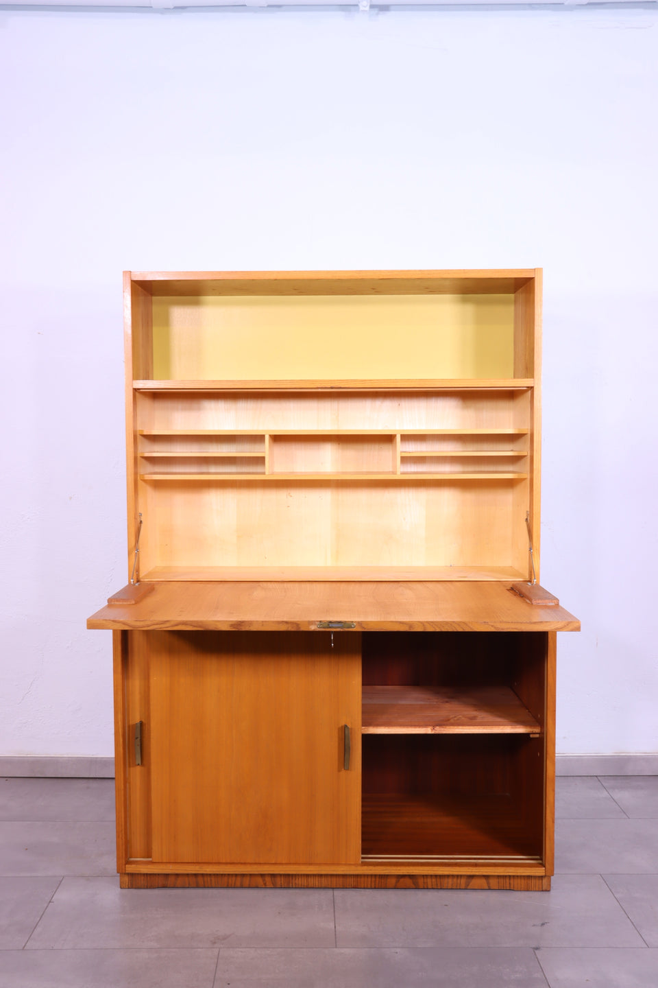 Schlichtes Original Hellerau Highboard Mid Century Retro Sekretär Schrank Holz Kommode