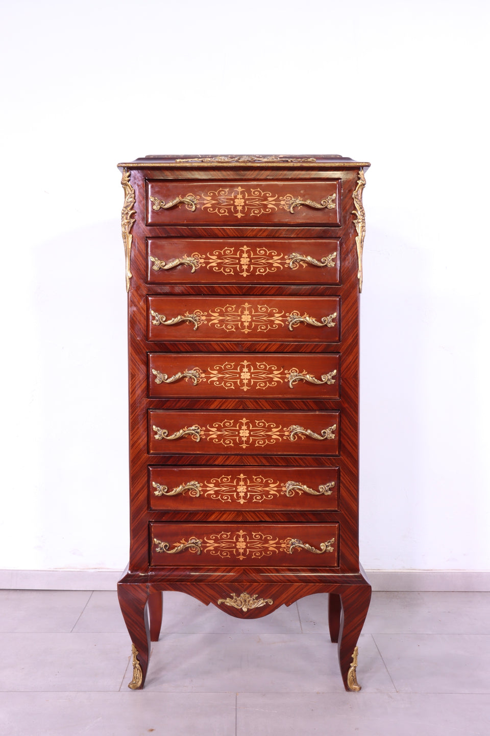 Barock Stil Louis XV Highboard Marmor Kommode Antik Stil Intarsien