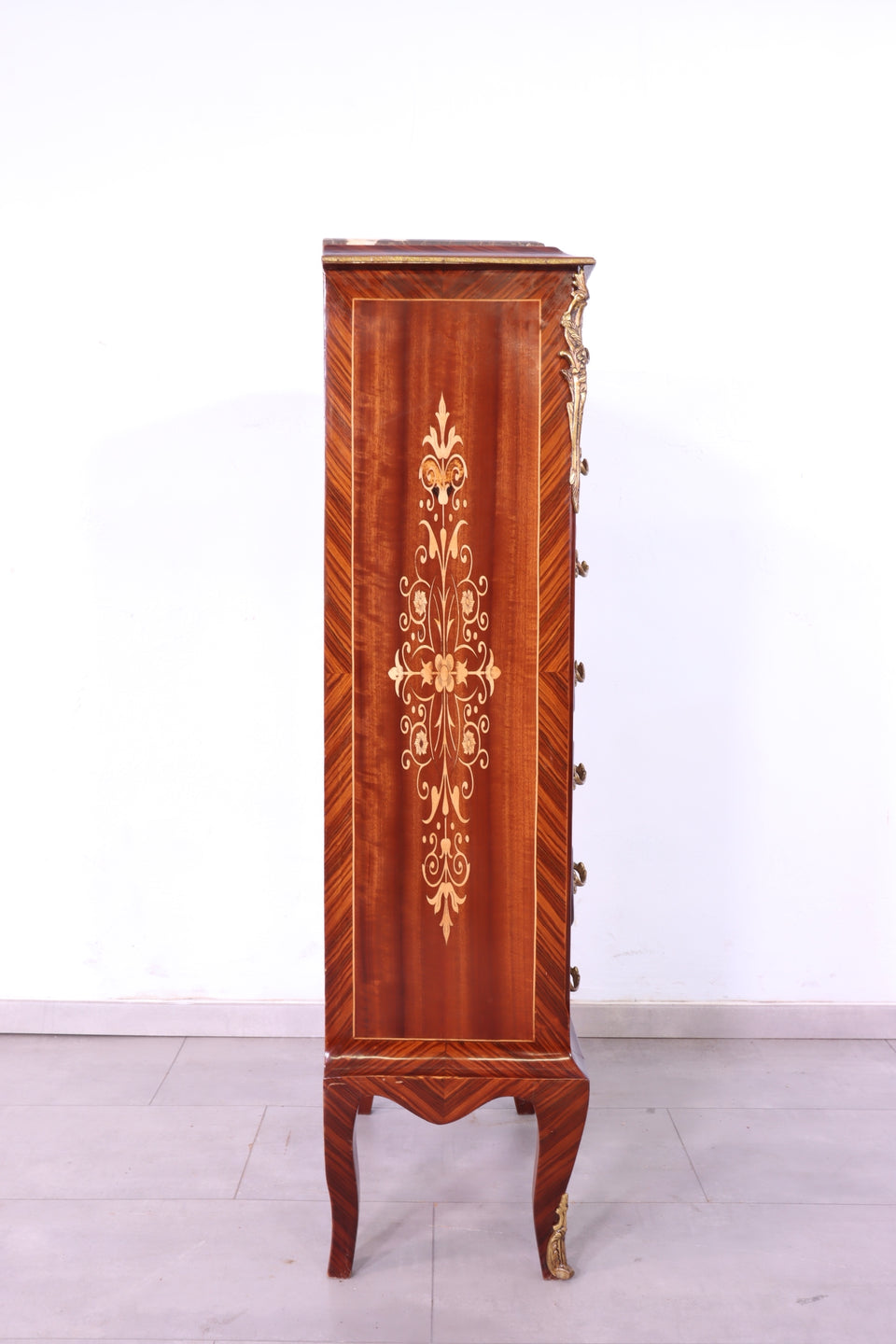 Barock Stil Louis XV Highboard Marmor Kommode Antik Stil Intarsien