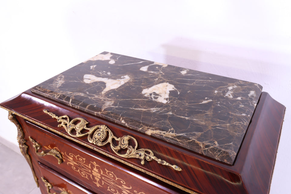 Barock Stil Louis XV Highboard Marmor Kommode Antik Stil Intarsien