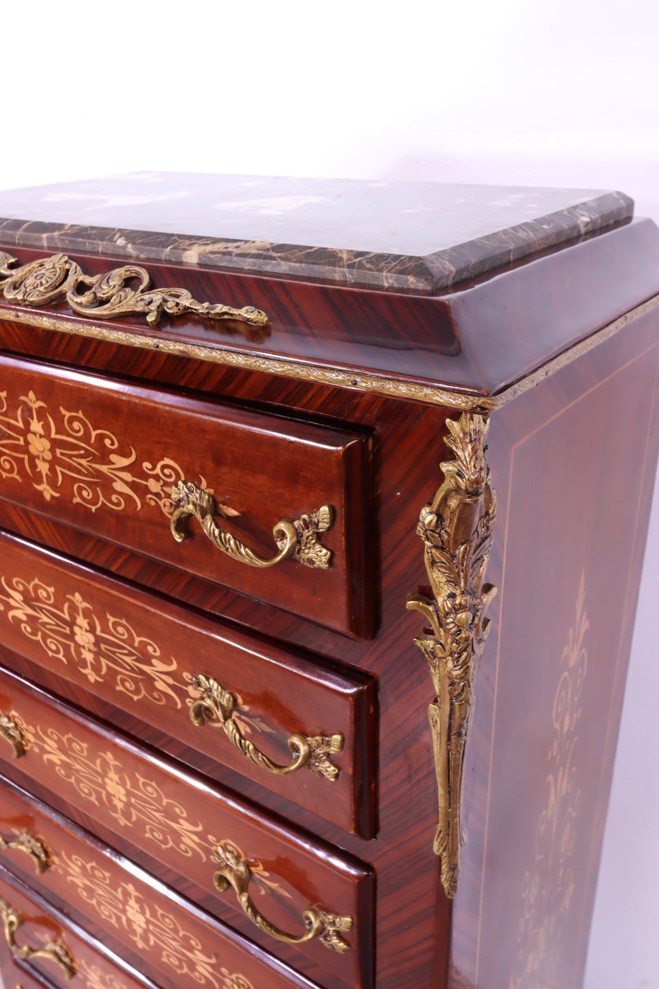 Barock Stil Louis XV Highboard Marmor Kommode Antik Stil Intarsien
