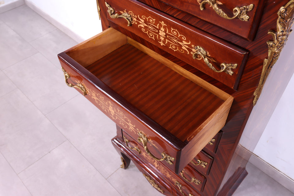 Barock Stil Louis XV Highboard Marmor Kommode Antik Stil Intarsien