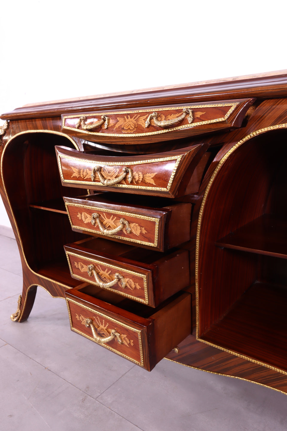 Edler Barock Stil Konsolen Tisch Marmor Antik Stil Intarsien Kommode