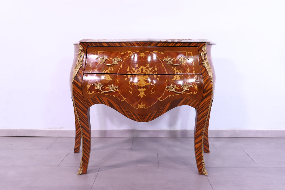 Königliche Bauchige Barock Stil Kommode Messing Marmor Louis XV Antik Stil