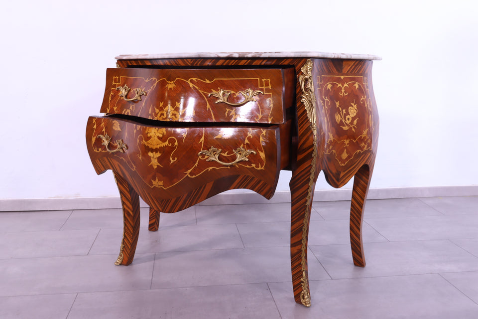Königliche Bauchige Barock Stil Kommode Messing Marmor Louis XV Antik Stil