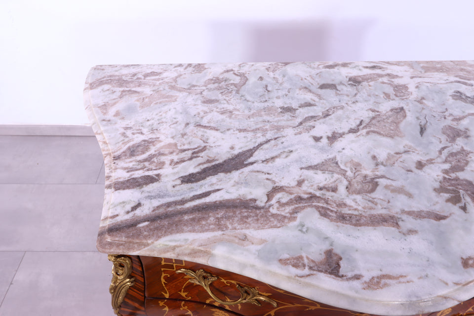 Königliche Bauchige Barock Stil Kommode Messing Marmor Louis XV Antik Stil