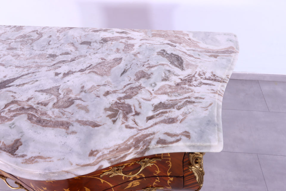 Königliche Bauchige Barock Stil Kommode Messing Marmor Louis XV Antik Stil