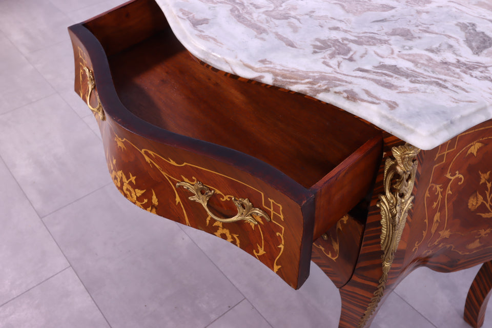 Königliche Bauchige Barock Stil Kommode Messing Marmor Louis XV Antik Stil