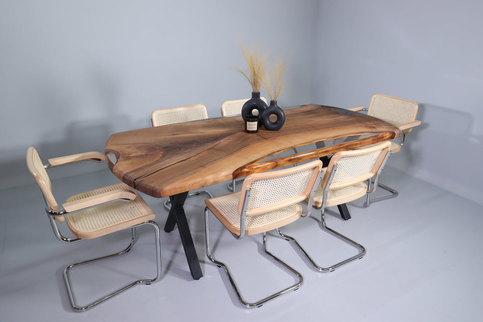 Einzigartiger Epoxidharz Tisch Nussbaum 202-94cm abgerundeter Esszimmer Tisch
