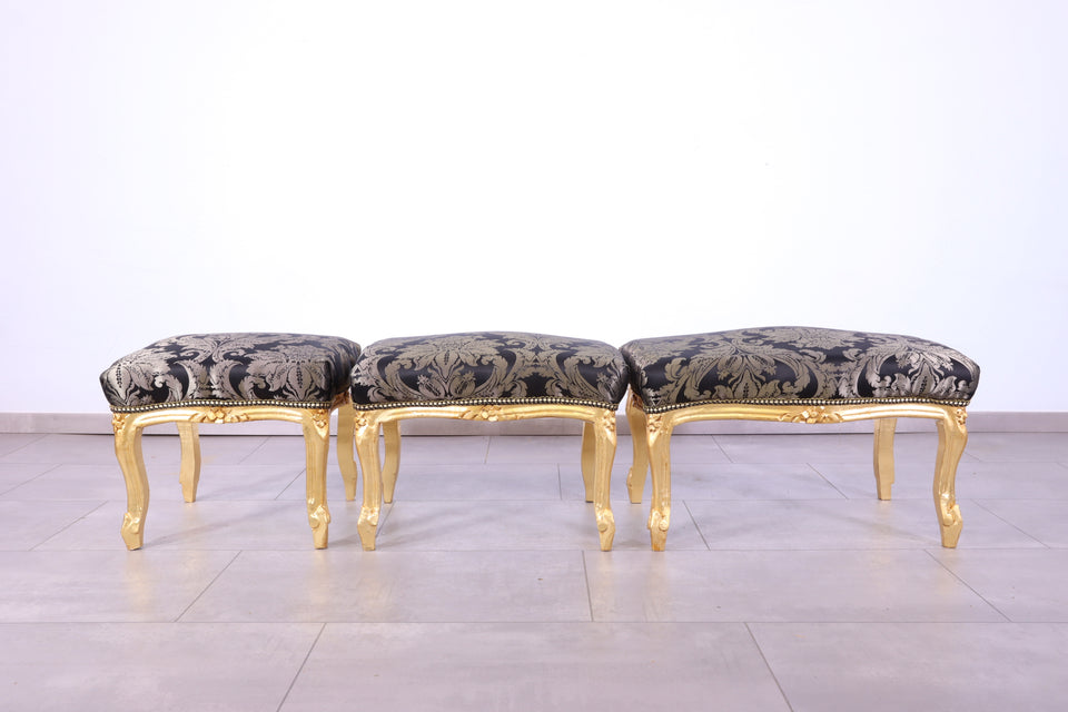 Barock Stil Hocker Massiv echt Holz Floral Muster